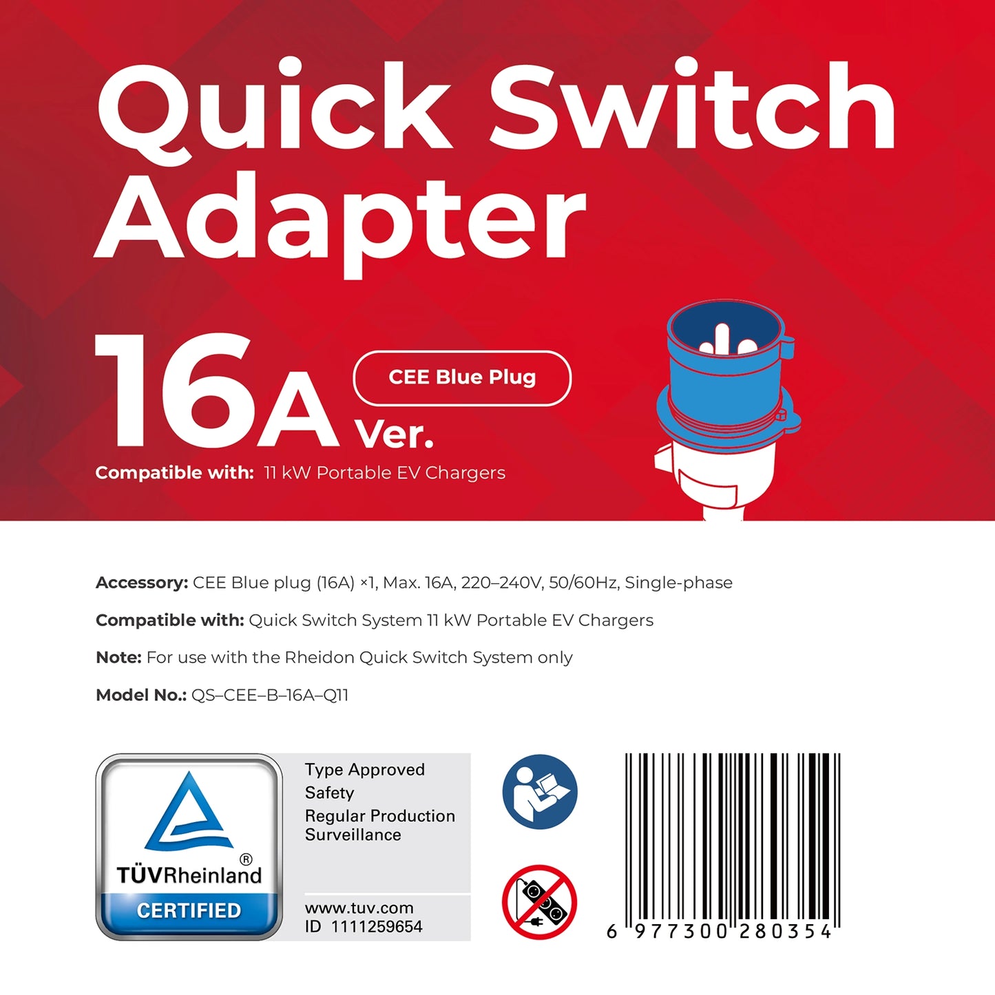 Quick-Switch Adapter for the PC200 Pro 11K — CEE Blue 16A 3-pin