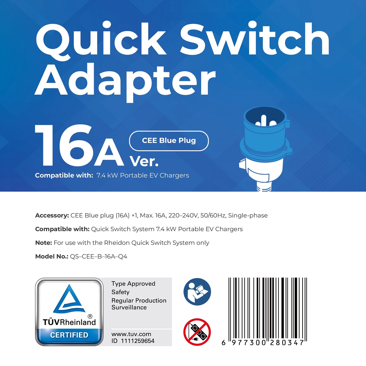 Quick-Switch Adapter for the PC200 Pro 7K4 — CEE Blue 16A 3-pin