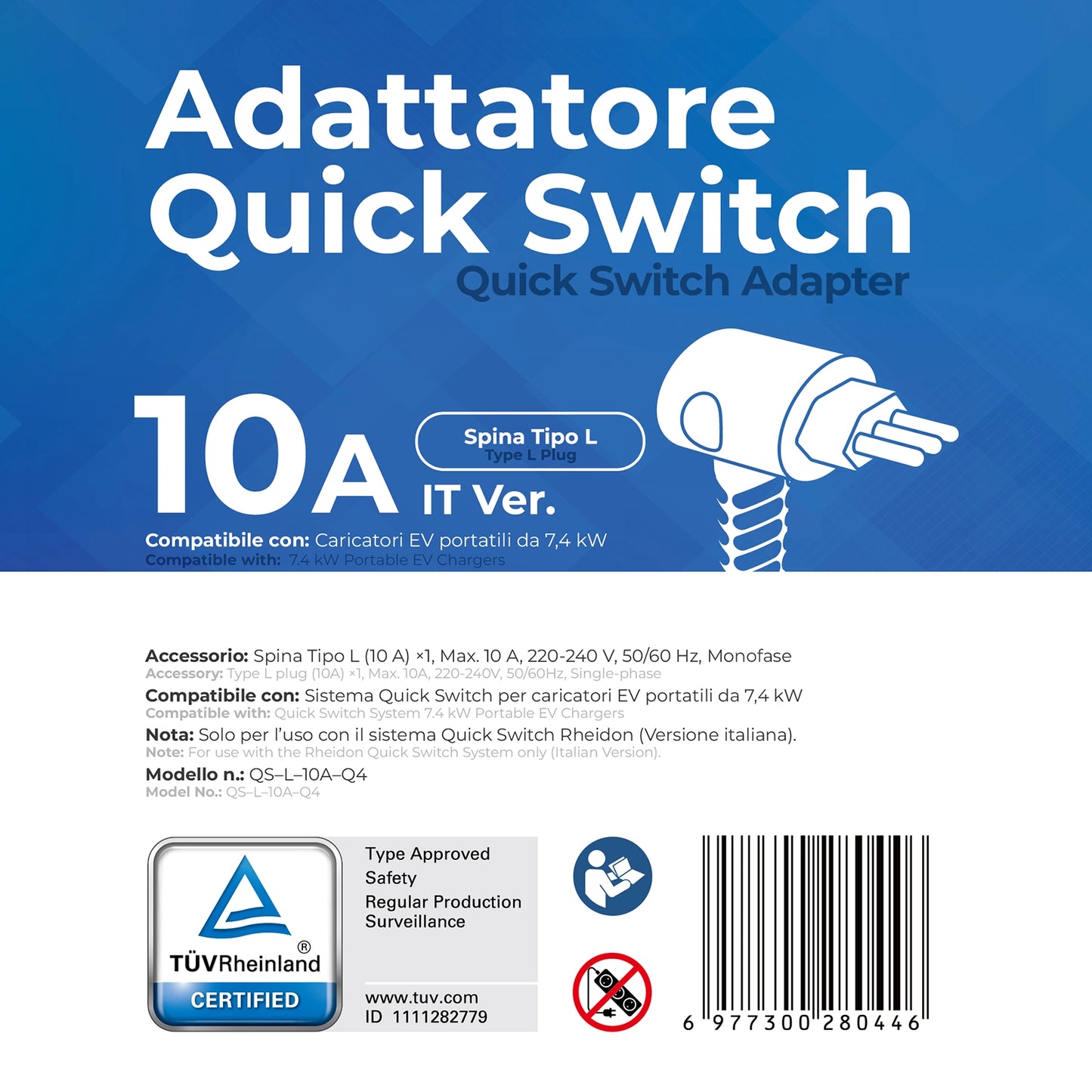 Typ-L-Stecker, 10A — Quick-Switch Adapter für den PC200 Pro 7K4