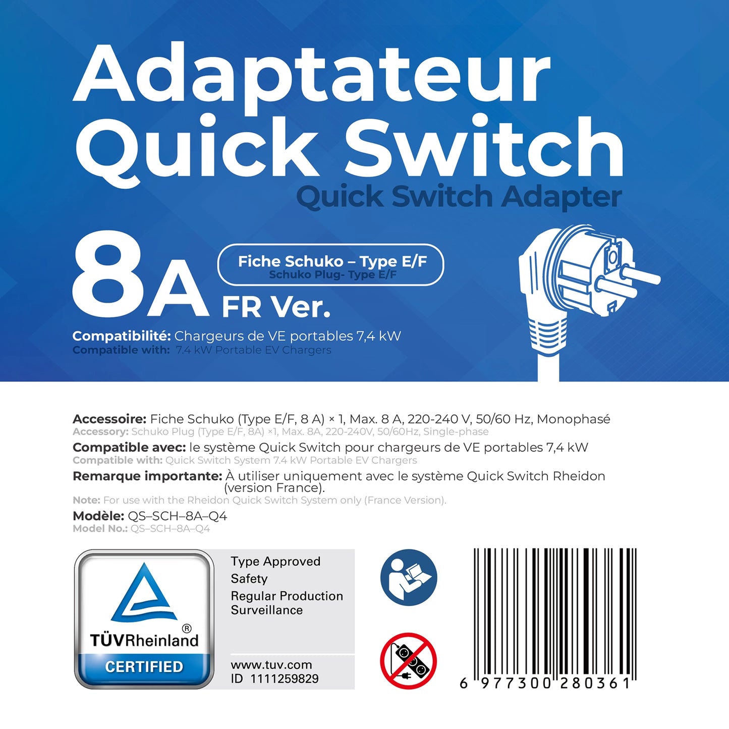 Schuko (Tipo E/F), 8A — Adattatore Quick-Switch per il PC200 Pro 7K4
