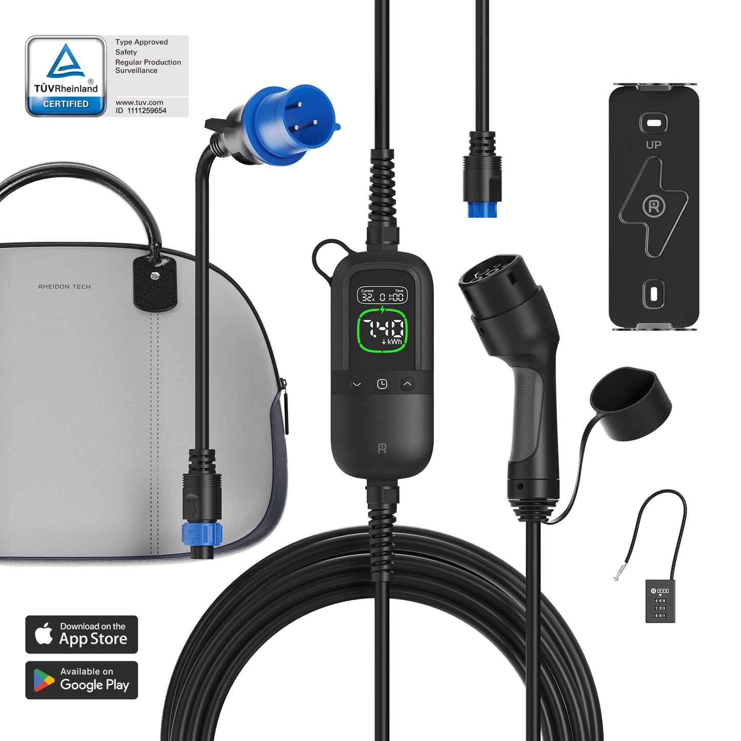 Rheidon PC200 Pro-7K4 | Caricatore EV portatile – Compatibilità universale delle spine