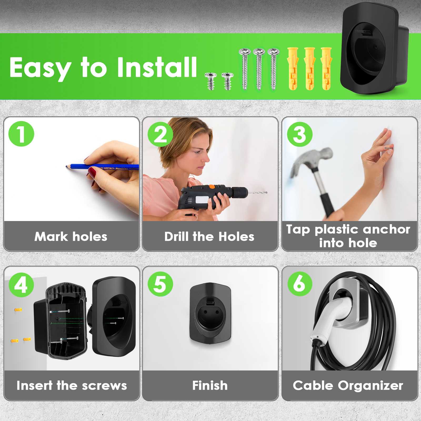 Step-by-step guide to install Rheidon cable holder for EV charging cables — fast, simple, and organized setup