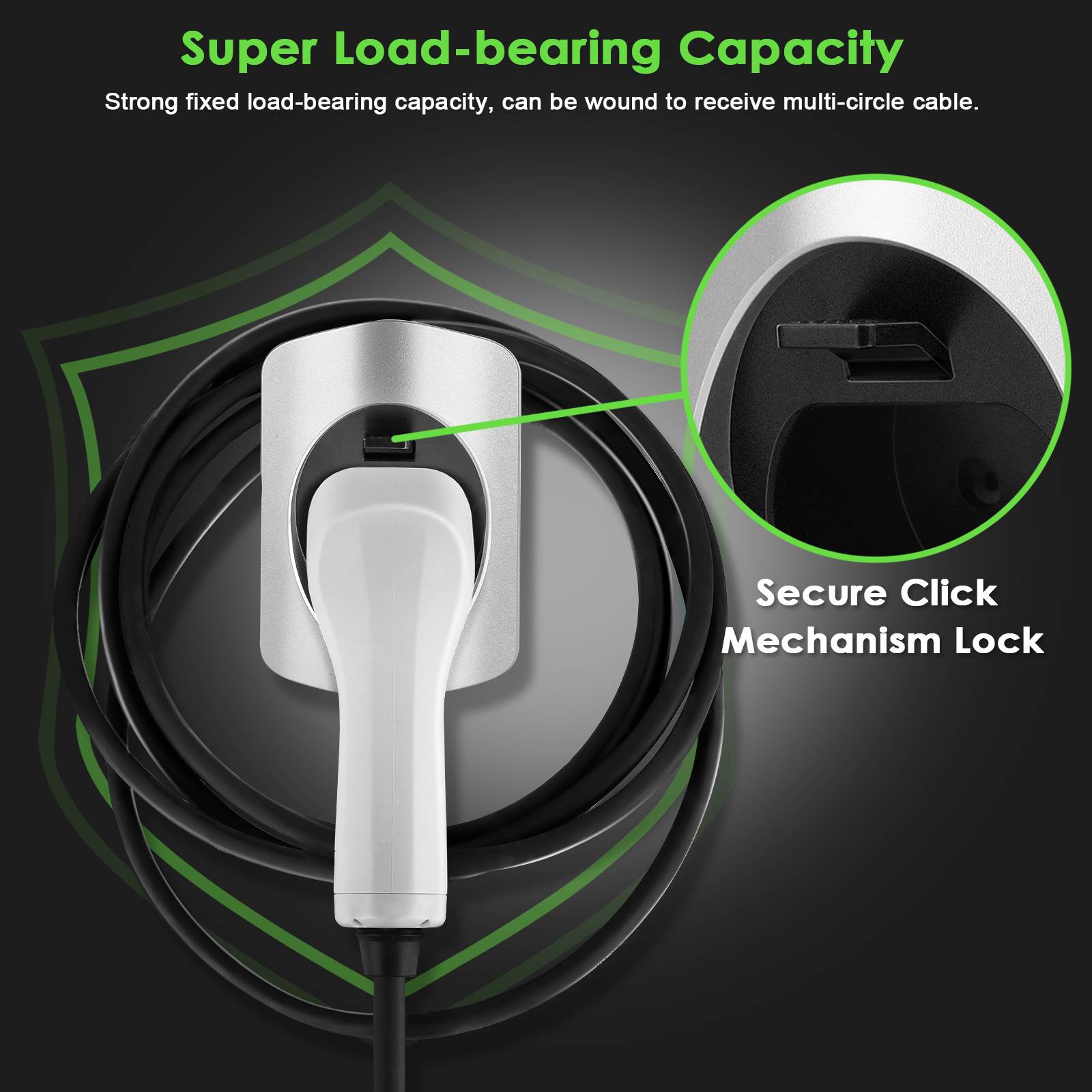 Rheidon EV cable holder with secure lock supports heavy cables and keeps charging setup tidy