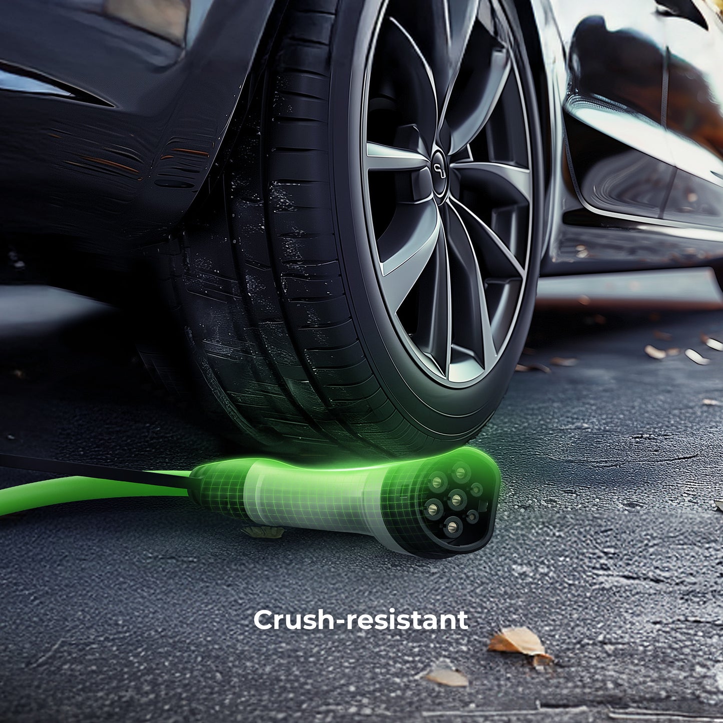 Rheidon 22kW Crush-resistant EV charging cable endures 2-ton car pressure—safe for everyday use and outdoor scenarios