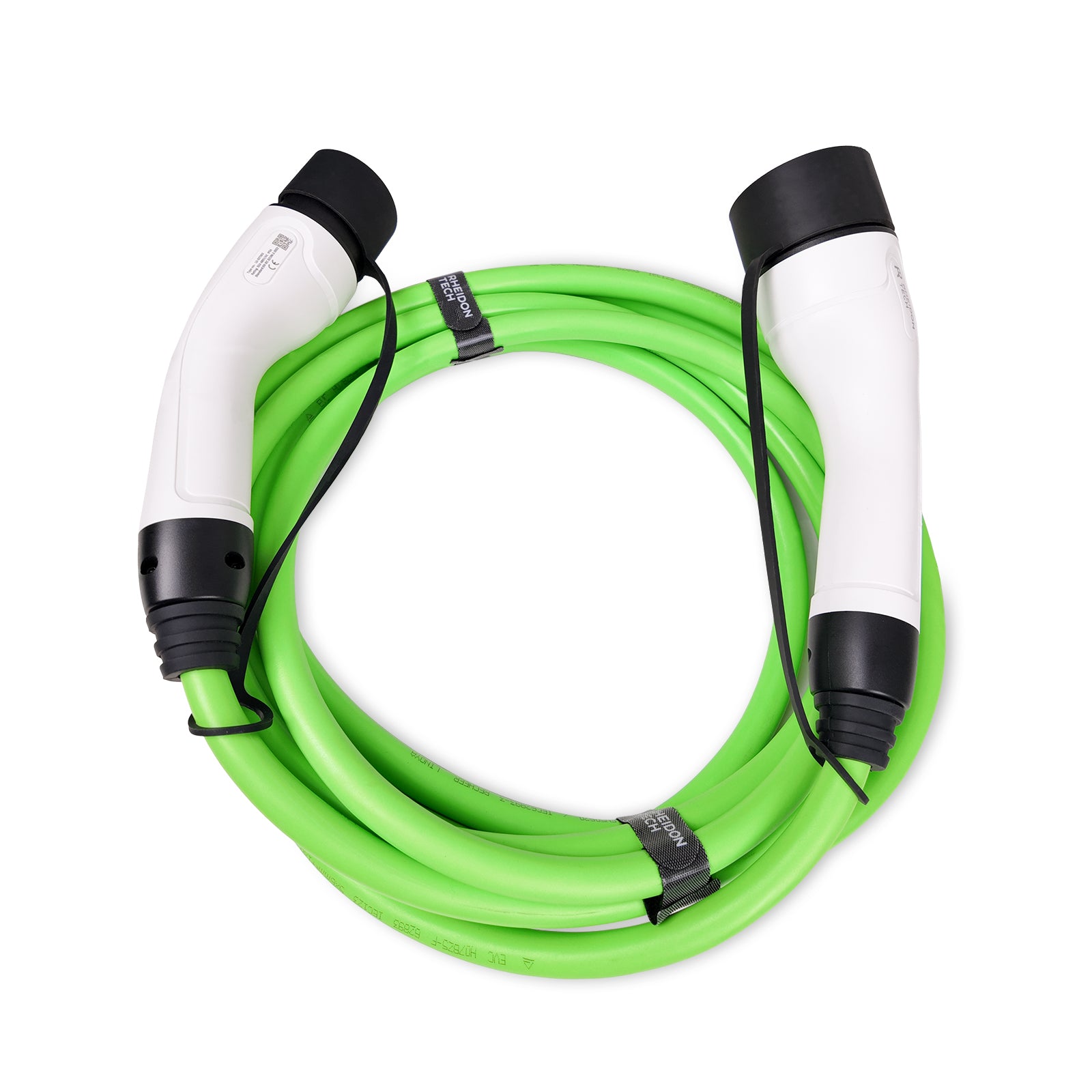 Rheidon Type 2 EV charging cable, 22kW fast charge, 6m green cable, IEC 62196 connectors, flexible and tangle-free design