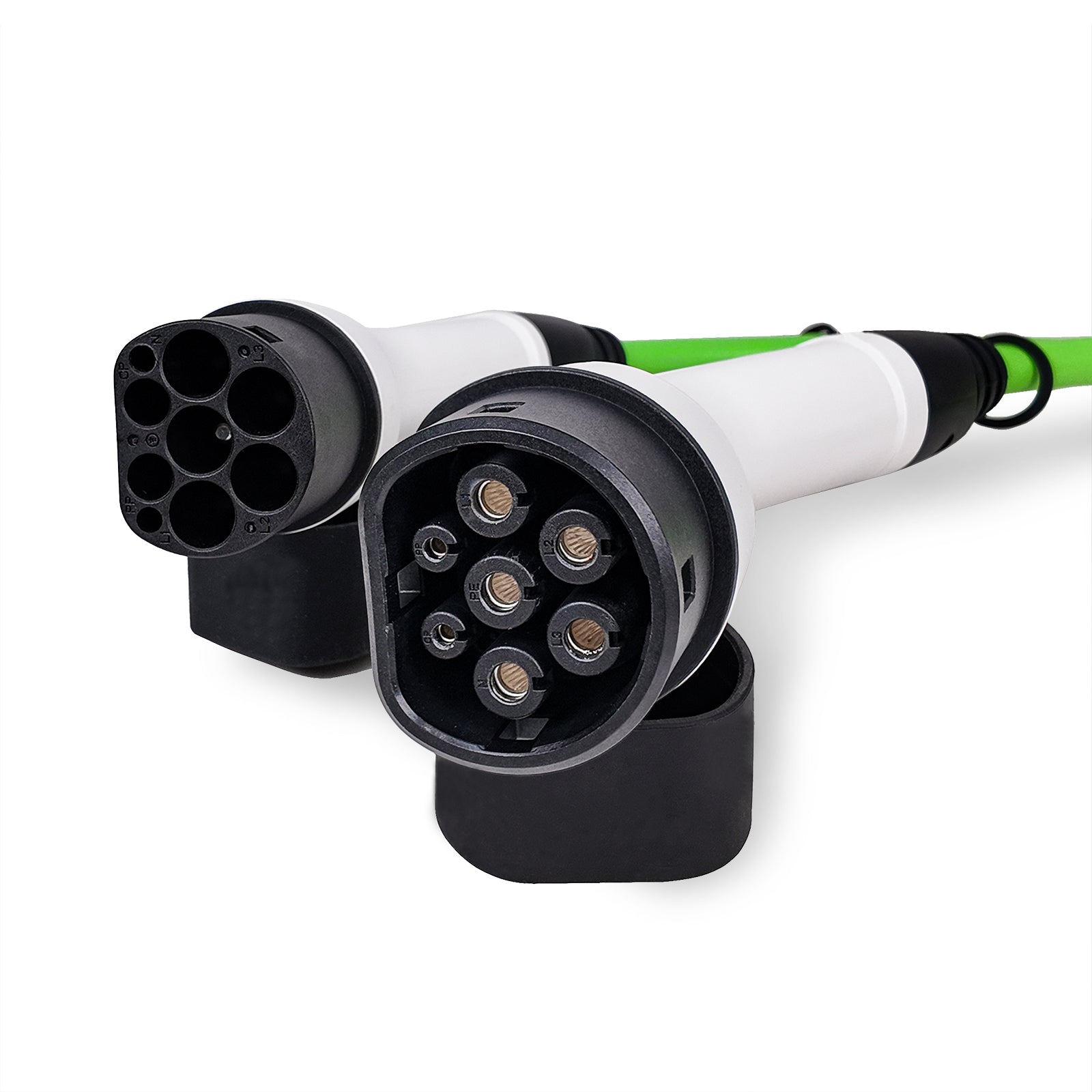 Rheidon Type 2 EV plug with 7-pin IEC 62196 connectors, 22kW fast charge, durable cable with caps for EV home or public charging
