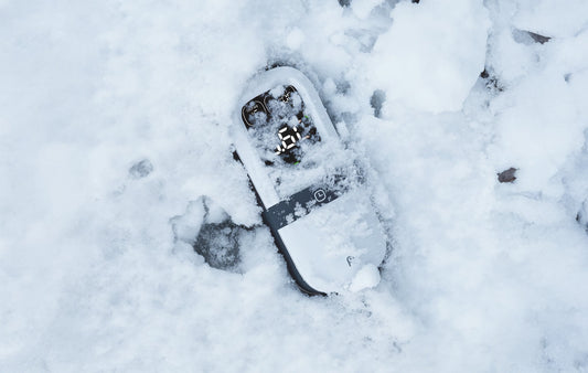 Rheidon Portable Charger partially buried in deep snow