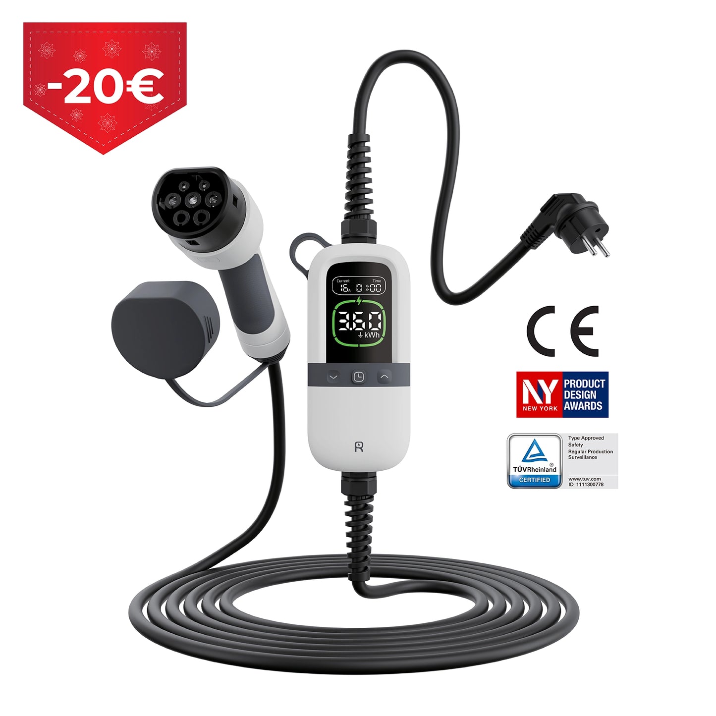 Rheidon 3.6 kW TÜV-Certified Portable EV Charger | PC200-3K6