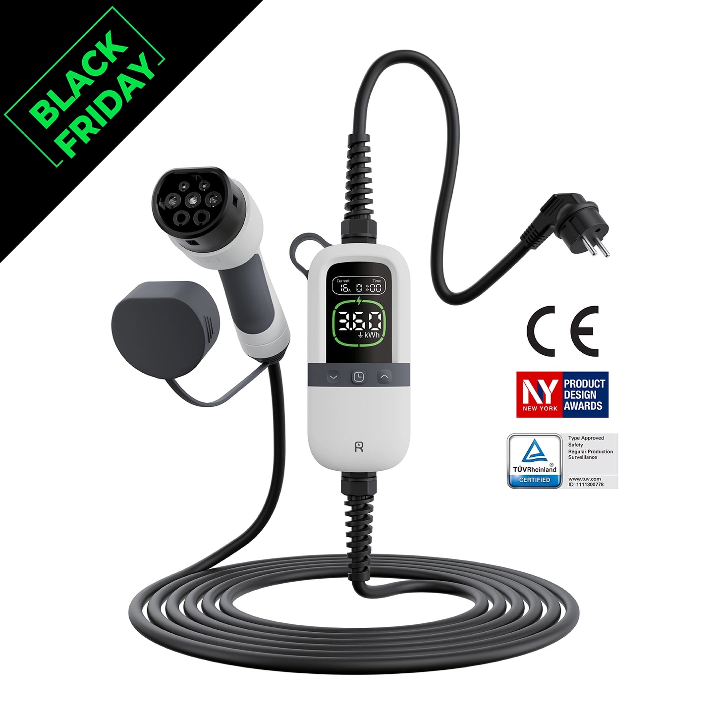 Rheidon 3.6 kW TÜV-Certified Portable EV Charger | PC200-3K6