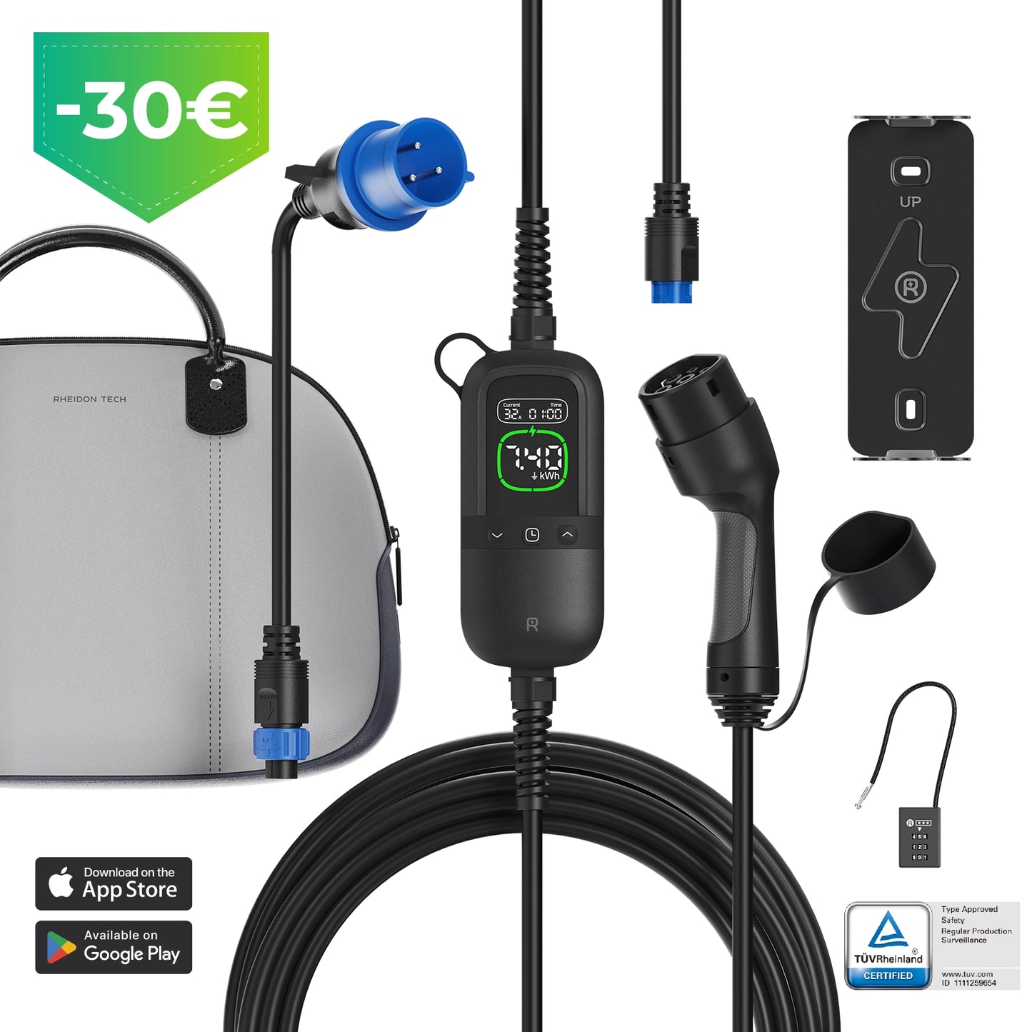 Rheidon PC200 Pro-7K4 | Caricatore EV portatile – Compatibilità universale delle spine