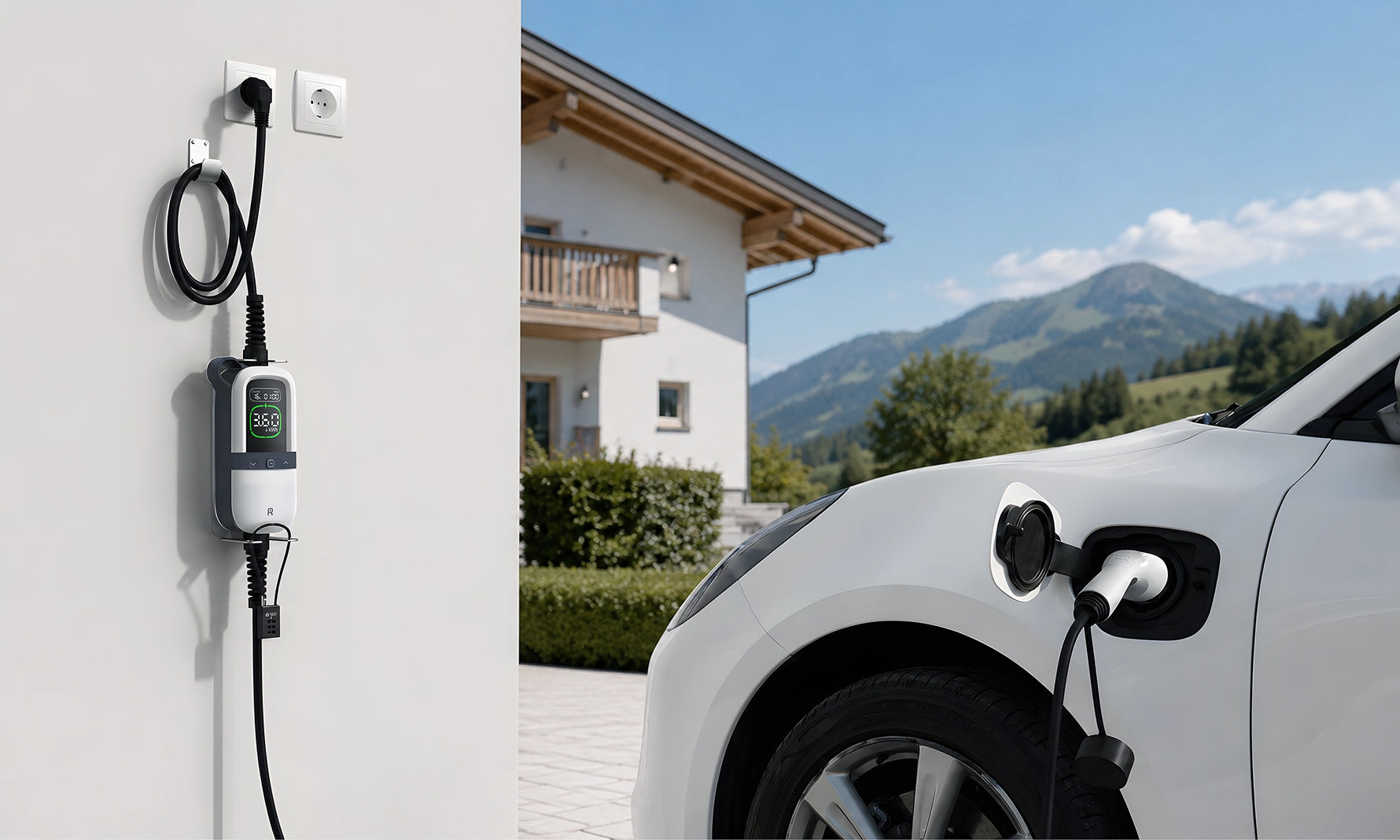 Electric car charging outdoors