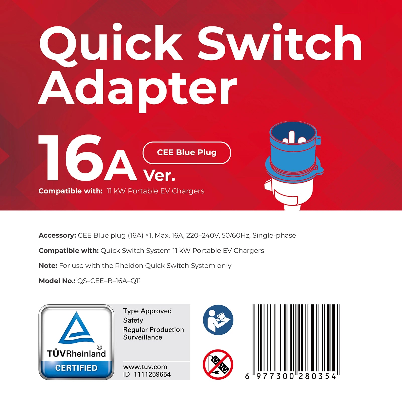 Mini Switch Adapter CEE Blue 16A 3-pin — Quick-Switch Adapter for the PC200 Pro 11K ...