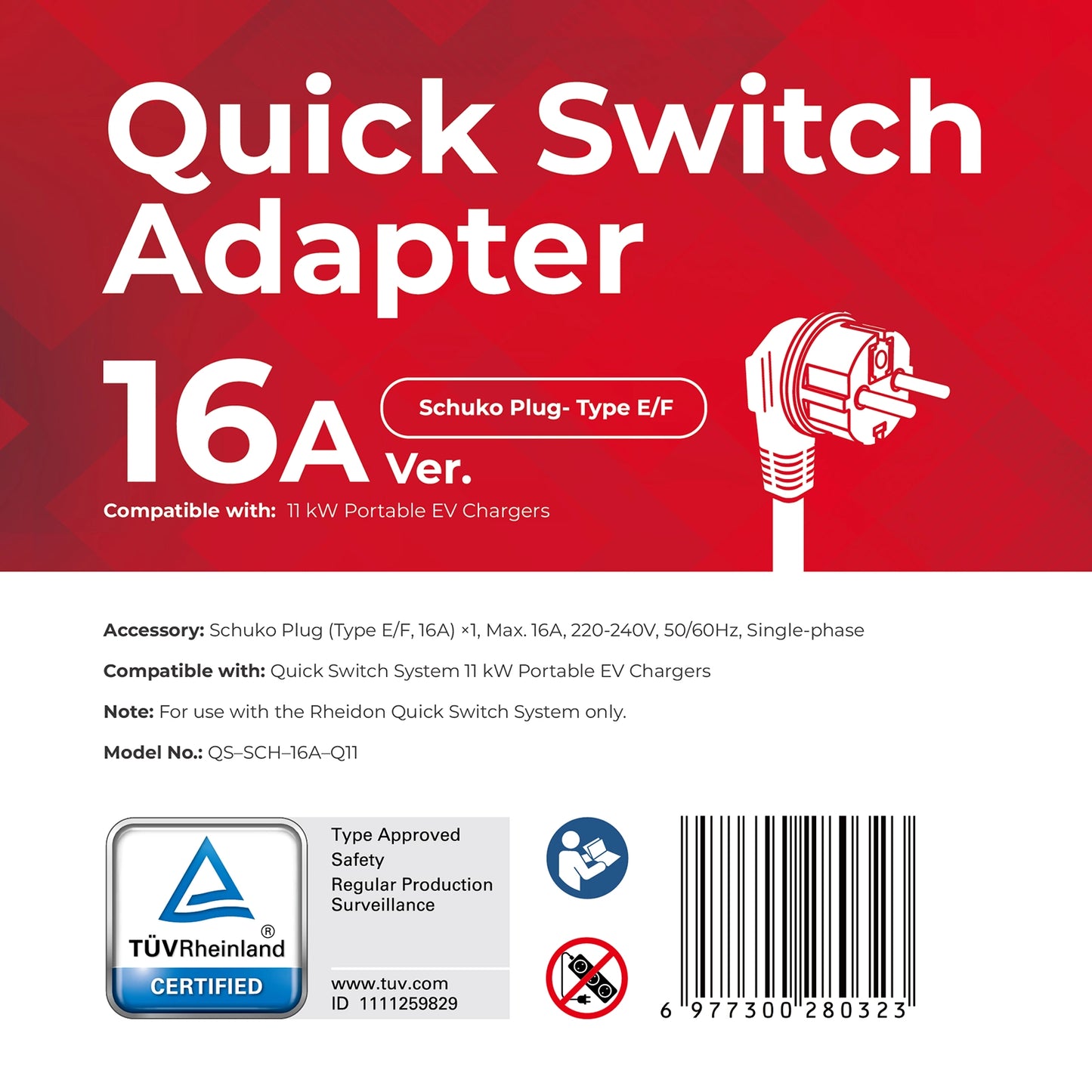 Schuko (Tipo E/F), 16A — Adattatore Quick-Switch per il PC200 Pro 11K
