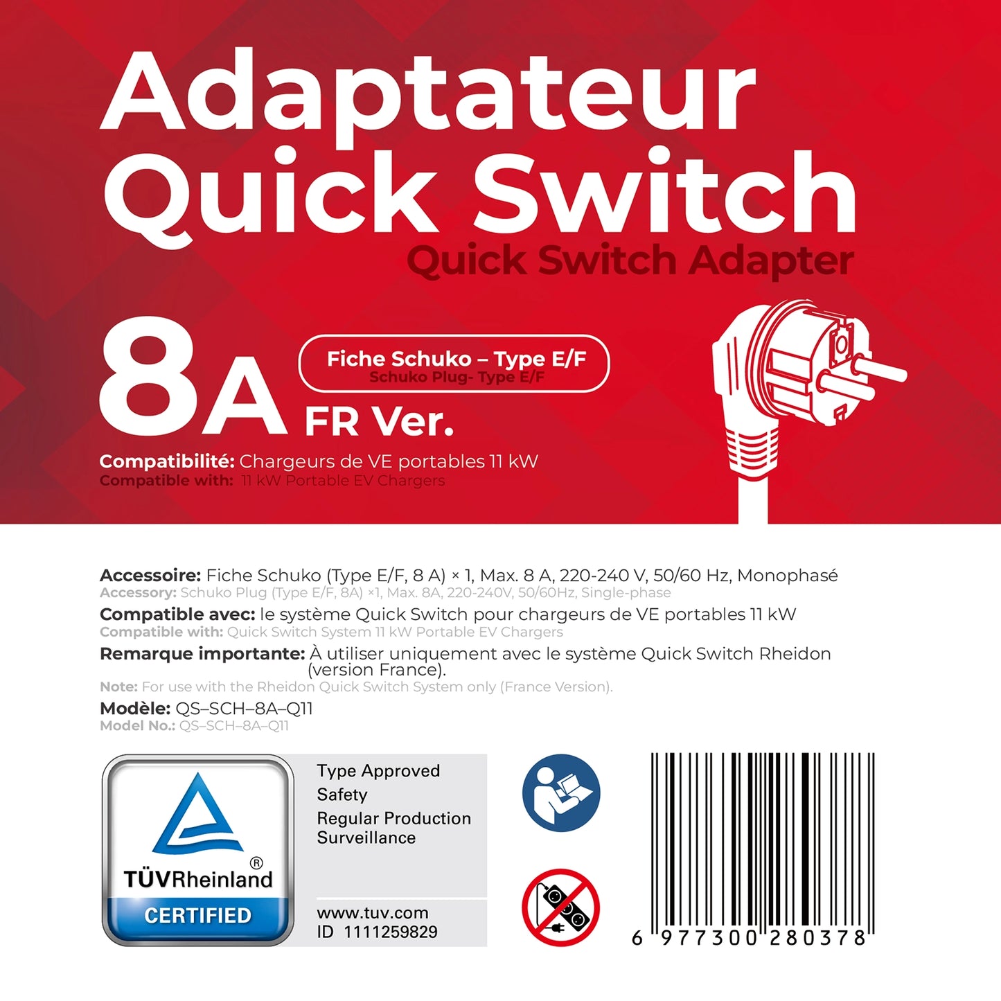 Schuko (Tipo E/F), 8A — Adattatore Quick-Switch per il PC200 Pro 11K