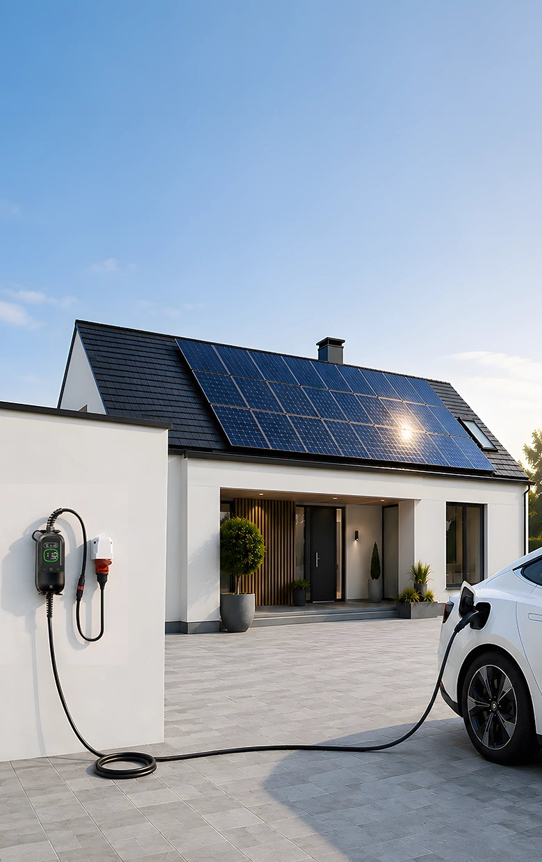 EV charging beside a home entrance