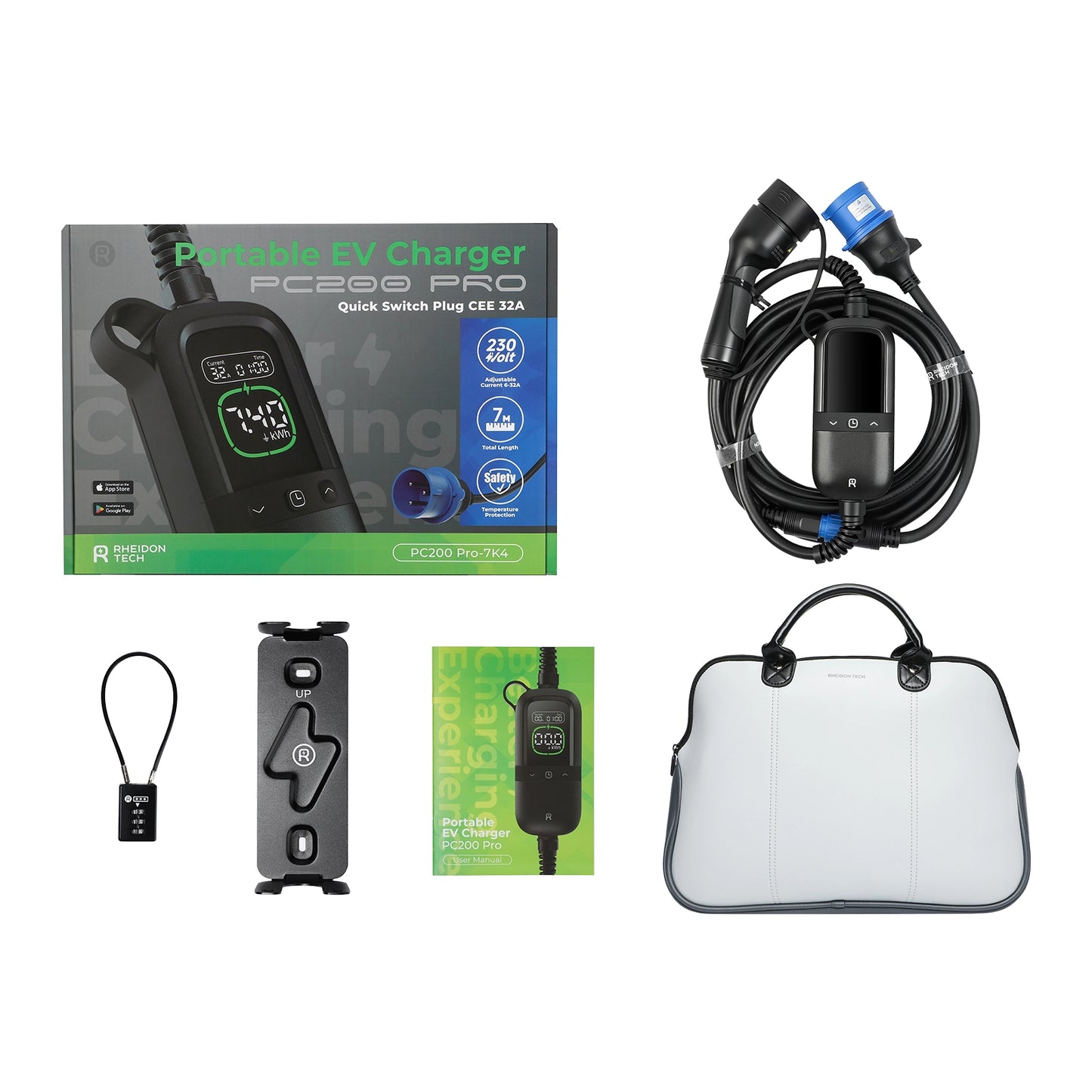 Rheidon PC200-Pro-7K4  | Portable EV Charger – Universal Plug Compatibility