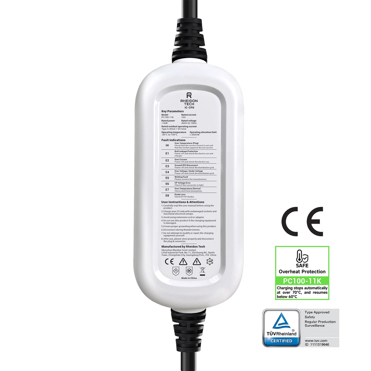 Rheidon 11 kW Portable EV Charger PC100-11K