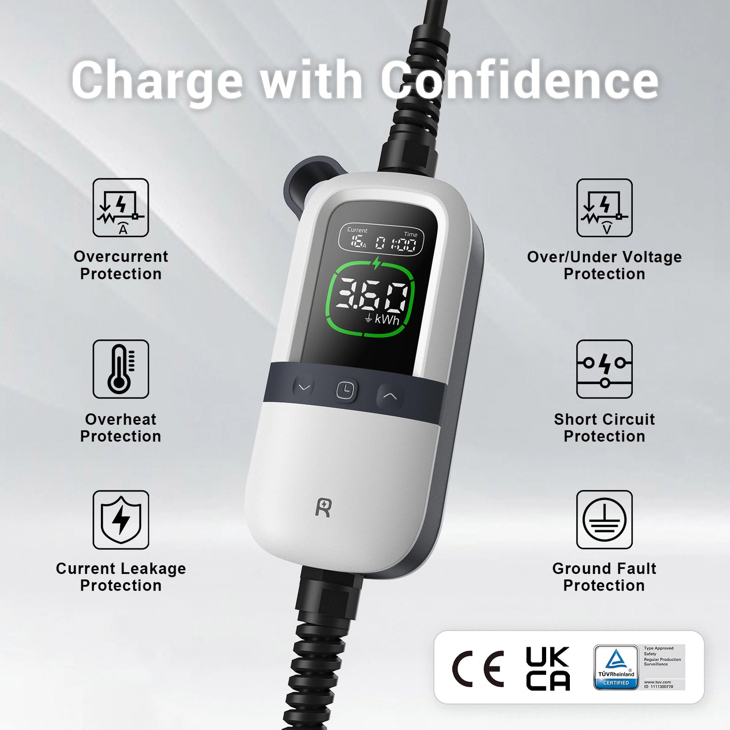 Rheidon 3.6 kW TÜV-Certified Portable EV Charger | PC200-3K6