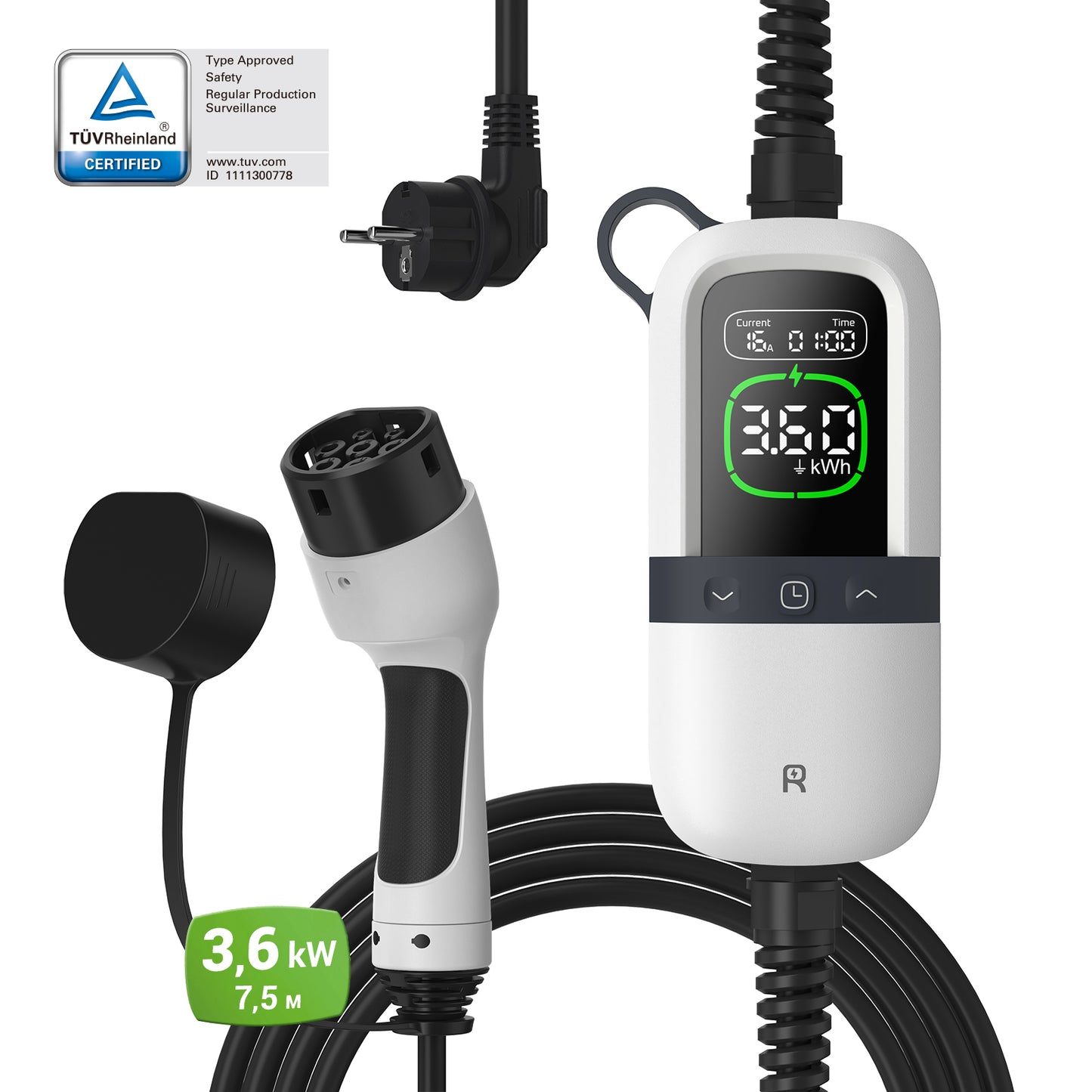 Rheidon 3.6 kW TÜV-Certified Portable EV Charger | PC200-3K6