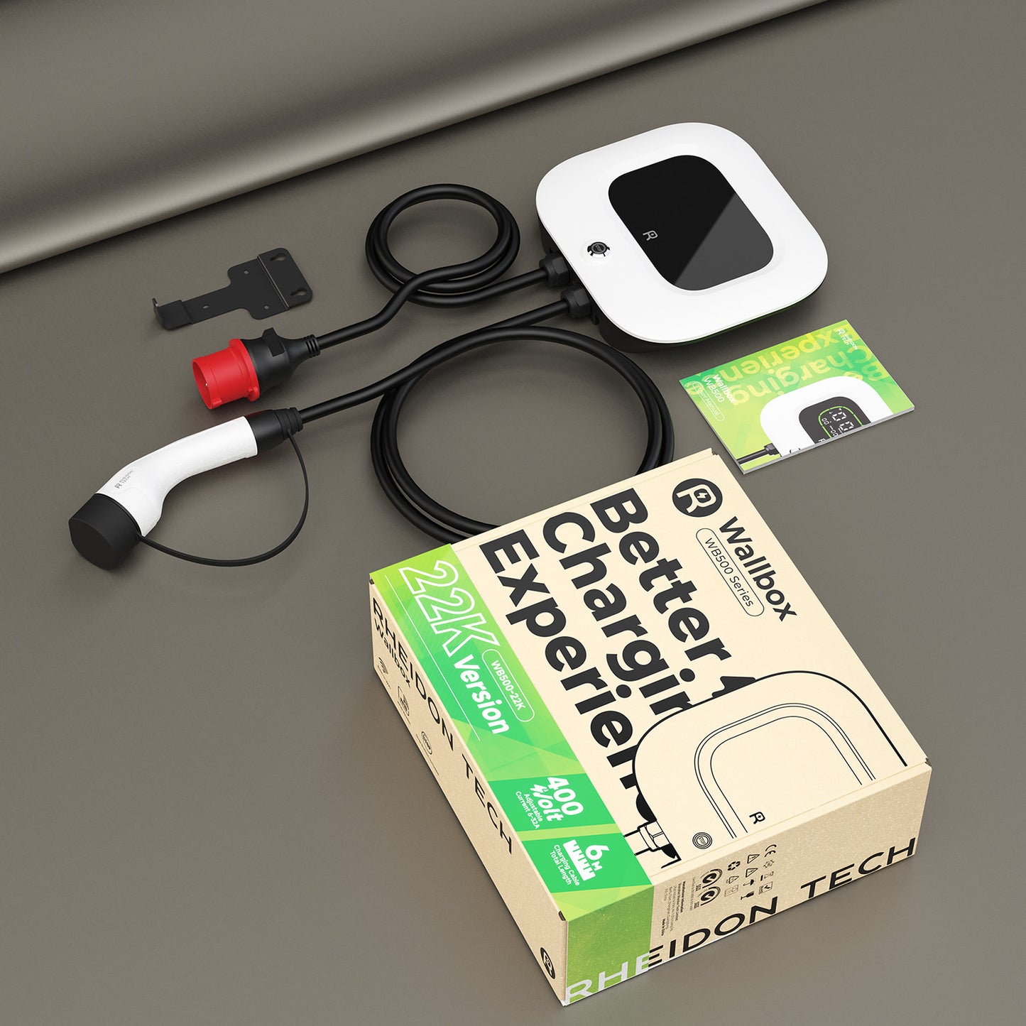 Rheidon Wall box per auto elettriche 22 kW | Stazione di ricarica per veicoli elettrici ad uso domestico WB500-22K