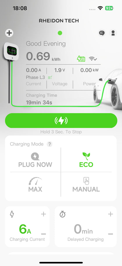 Rheidon app charging screen