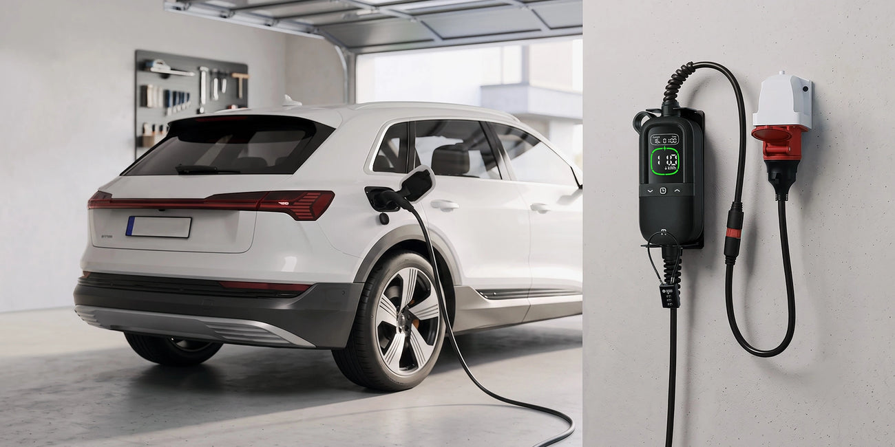 Rheidon PC200 Pro-11K portable EV charger charging an electric car at home