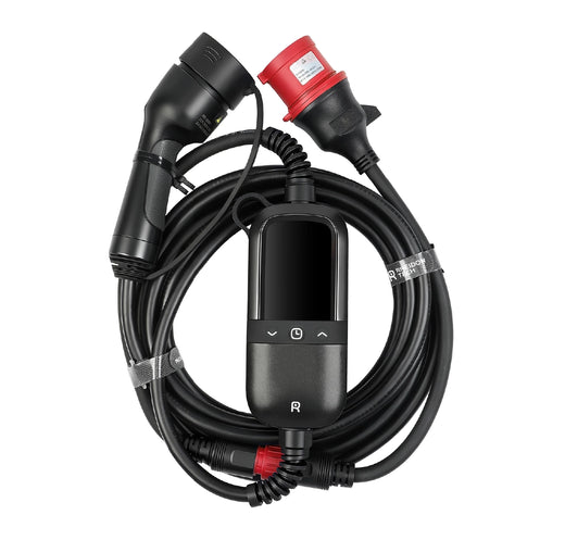 Rheidon PC200 Pro-11K portable EV charger with CEE 16A three-phase plug and Type 2 connector