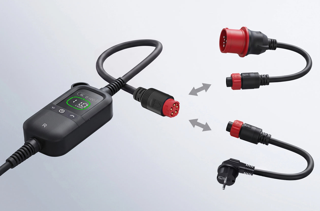 Rheidon PC200 Pro-11K portable EV charger with interchangeable Quick-Switch adapters
