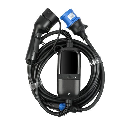 Rheidon PC200 Pro-7K4 portable EV charger with CEE 32A plug and Type 2 connector